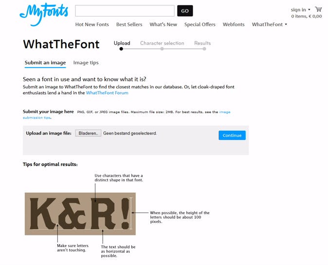 Met What The Font kun je het lettertype voor je laten zoeken.