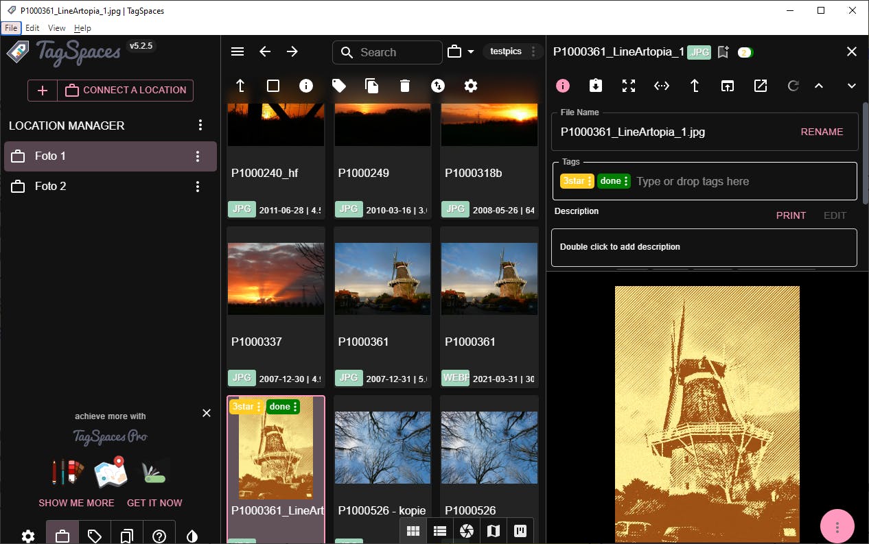 Tags verschijnen ook op miniaturen, zodat je in één oogopslag de status van een bestand ziet.