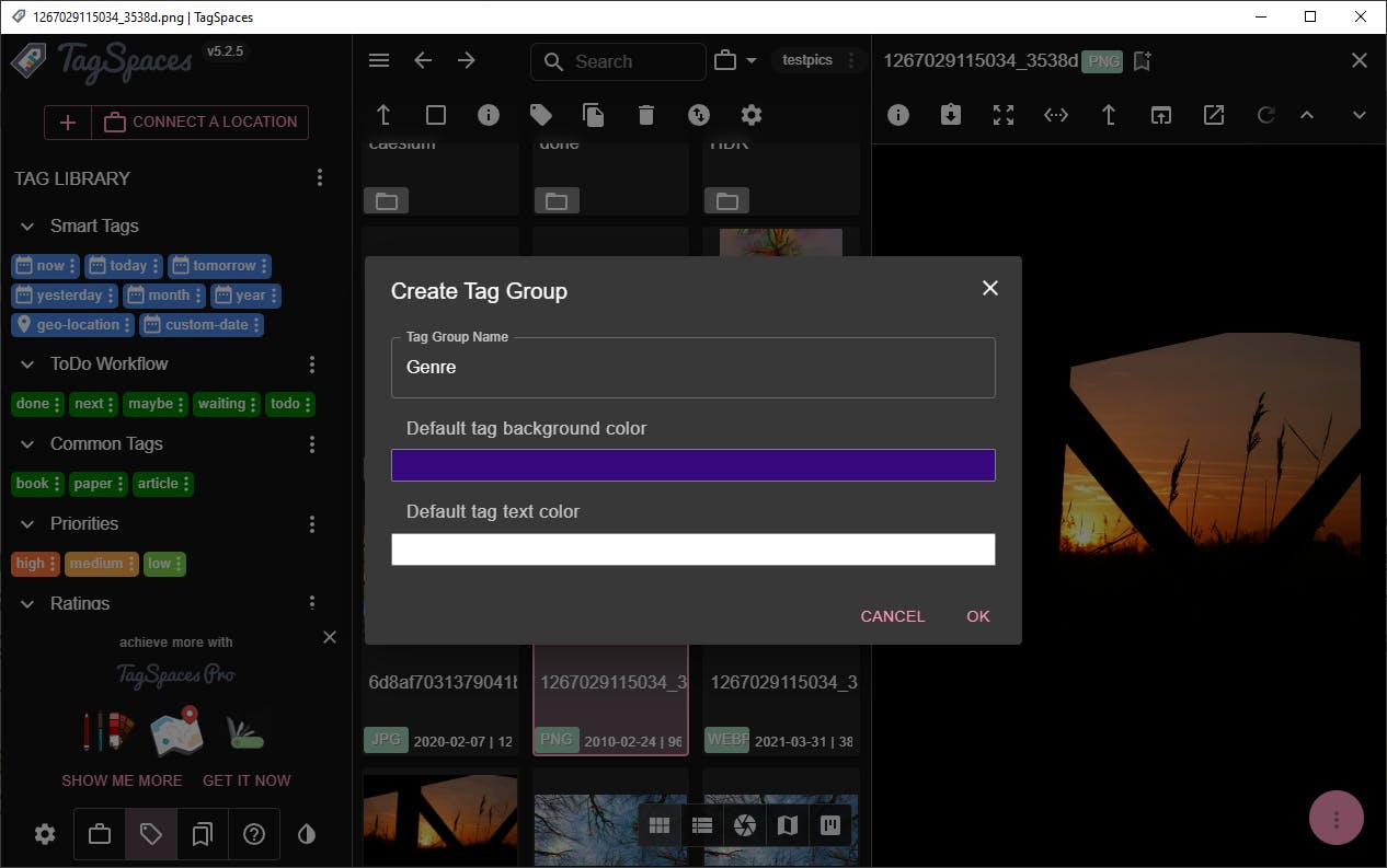 We maken een nieuwe groep met tags om straks foto’s op genre te kunnen taggen.
