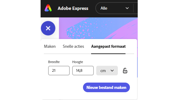 Pas de afmetingen en de maateenheid aan.