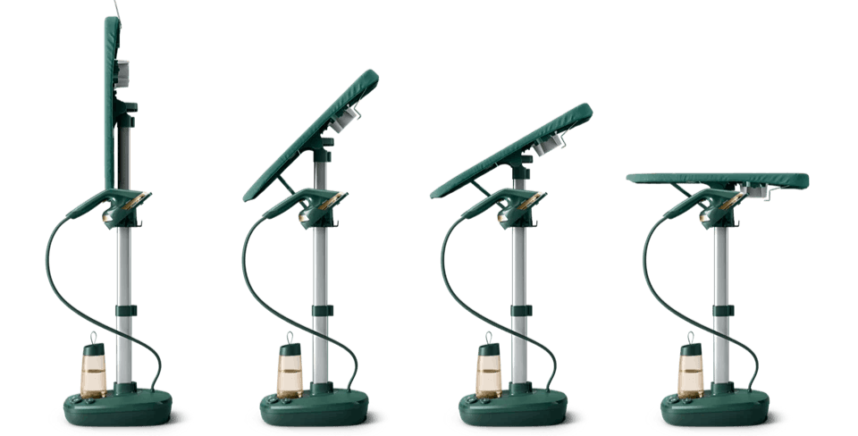 De strijkplank is in verschillende standen te zetten.