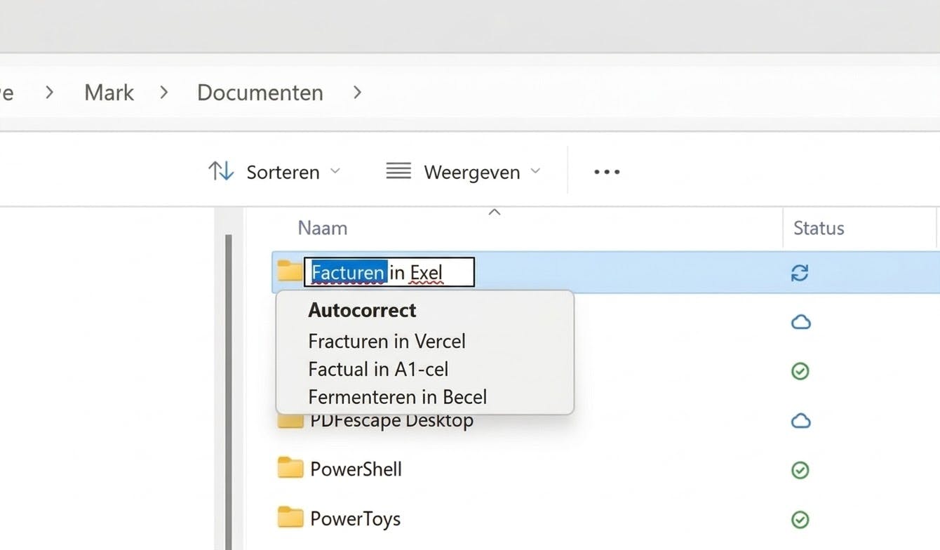 De autocorrectiefunctie CoPilocorrect geeft af en toe vreemde suggesties voor verkeerd gespelde mapnamen.