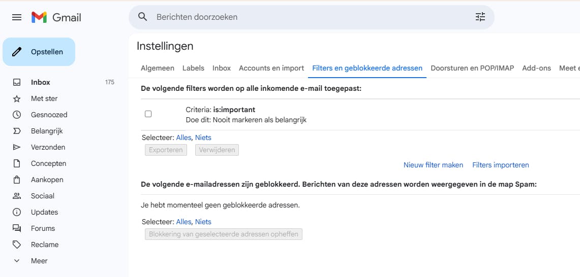 Hier kun je mails labelen en sorteren.